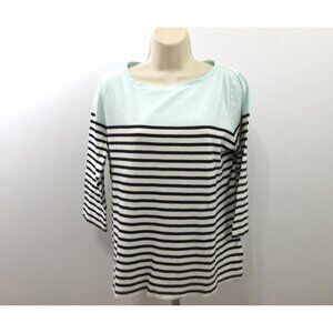 Talbots Boatneck 3/4 Sleeve Tee Size Large Black Breton Stripe Cotton Pullover